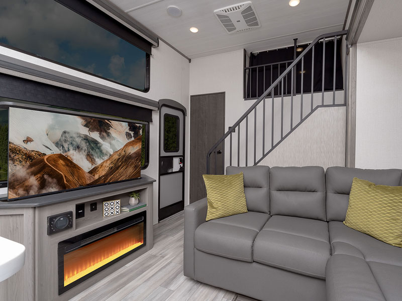 New 2024 Keystone RV Residence livingroom with fireplace