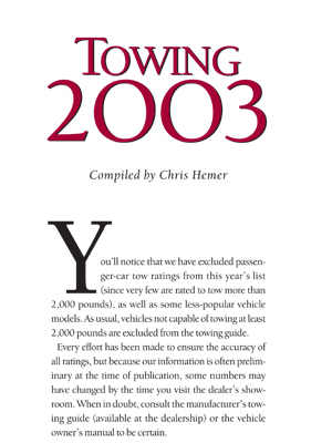 2003 Guide to Towing in Suntan RV & Marine, Summerstown, Ontario